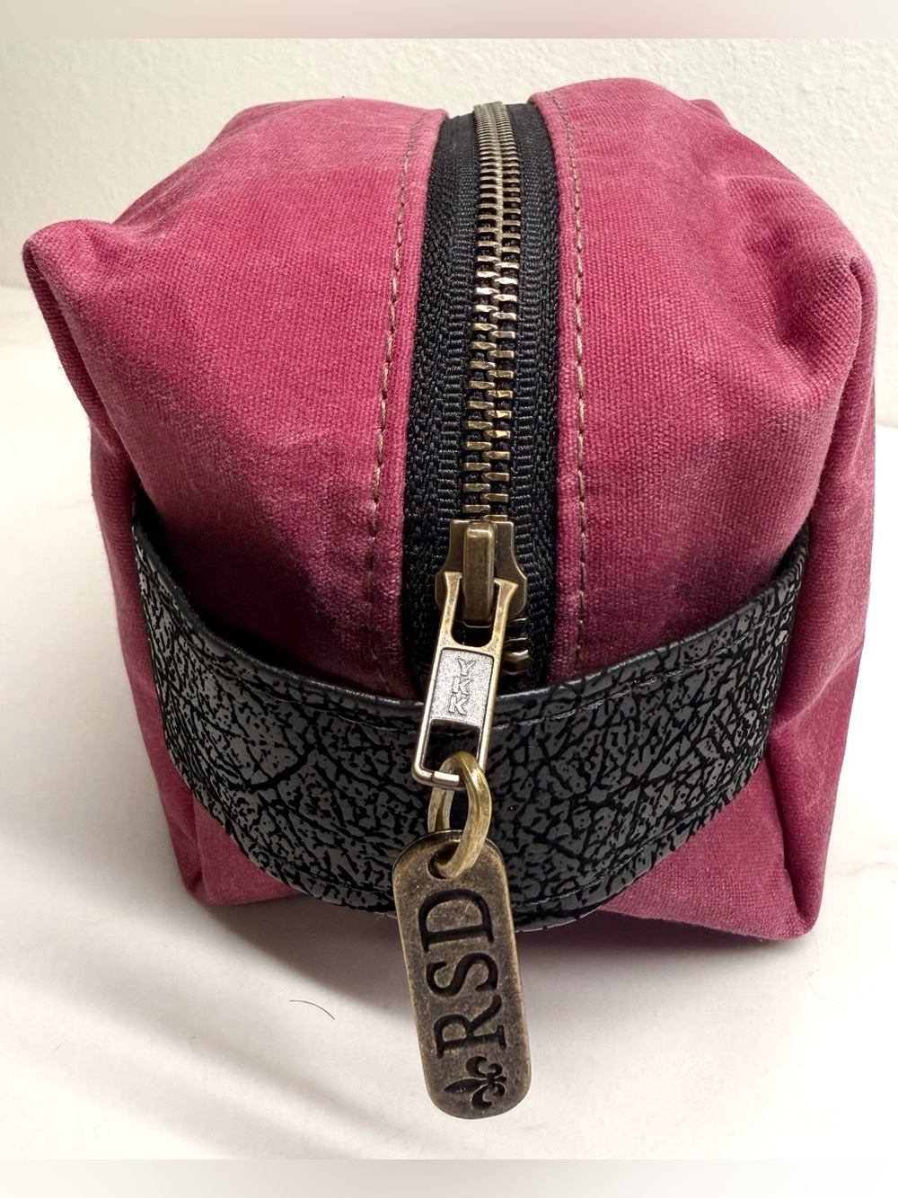 Rebekah Scott Designs Mini Cube Makeup Bag Raspberry Waxed Canvas